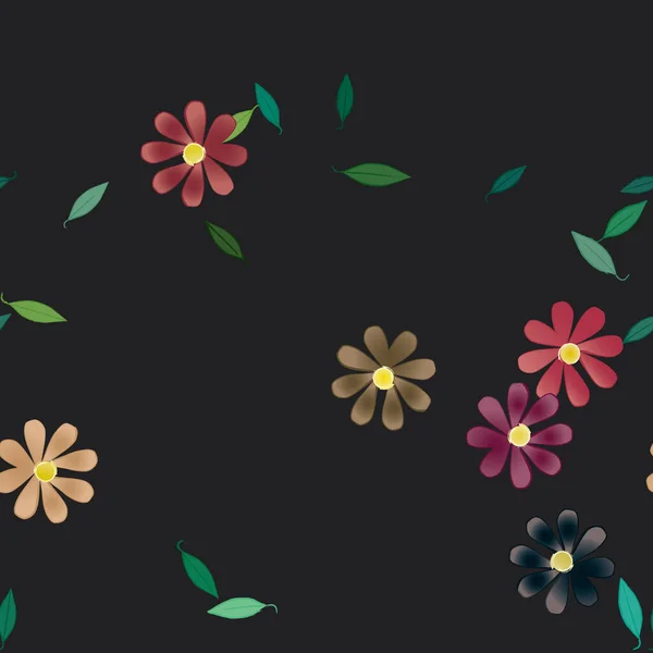 Composition Design Avec Fleurs Simples Feuilles Vertes Illustration Vectorielle — Image vectorielle