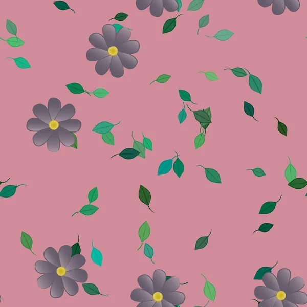 Design Sammansättning Med Enkla Blommor Och Gröna Blad Vektor Illustration — Stock vektor