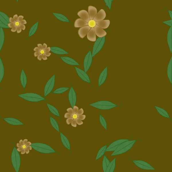 Composición Diseño Con Flores Simples Hojas Verdes Ilustración Vectorial — Archivo Imágenes Vectoriales