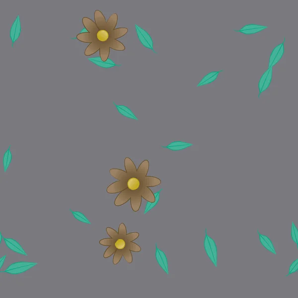 Composición Diseño Con Flores Simples Hojas Verdes Ilustración Vectorial — Vector de stock