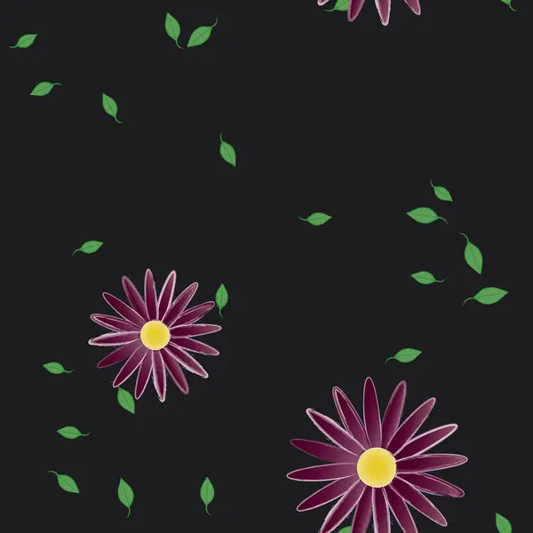 Composition Design Avec Fleurs Simples Feuilles Vertes Illustration Vectorielle — Image vectorielle