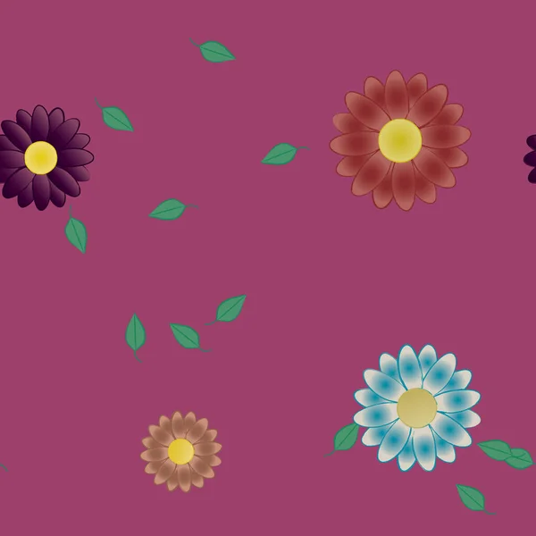 Composición Diseño Con Flores Simples Hojas Verdes Ilustración Vectorial — Vector de stock