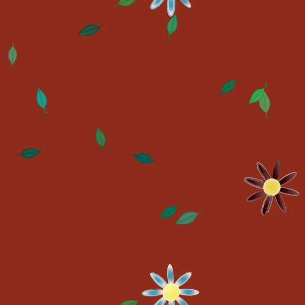 Composición Diseño Con Flores Simples Hojas Verdes Ilustración Vectorial — Archivo Imágenes Vectoriales