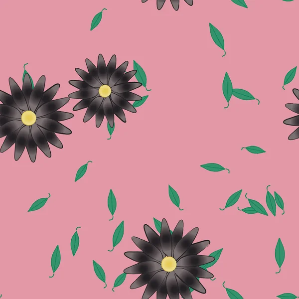 Composição Design Com Flores Simples Folhas Verdes Ilustração Vetorial — Vetor de Stock