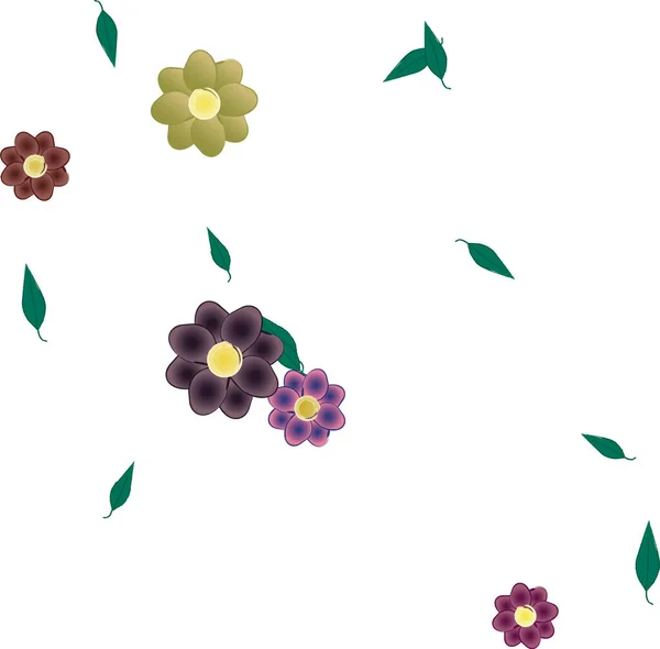 Composición Diseño Con Flores Simples Hojas Verdes Ilustración Vectorial — Archivo Imágenes Vectoriales