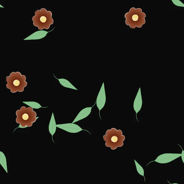 Composición Diseño Con Flores Simples Hojas Verdes Ilustración Vectorial — Vector de stock