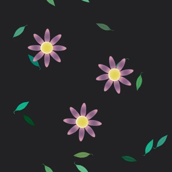 Composição Design Com Flores Simples Folhas Verdes Ilustração Vetorial — Vetor de Stock