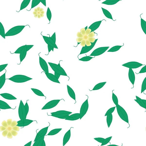 Composição Design Com Flores Simples Folhas Verdes Ilustração Vetorial — Vetor de Stock