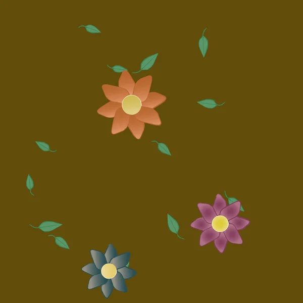 Design Összetétel Egyszerű Virágokkal Zöld Levelekkel Vektor Illusztráció — Stock Vector