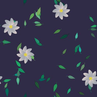 Basit çiçek ve yeşil yapraklı tasarım kompozisyonu, vektör illüstrasyonu