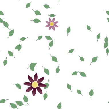 Basit çiçek ve yeşil yapraklı tasarım kompozisyonu, vektör illüstrasyonu