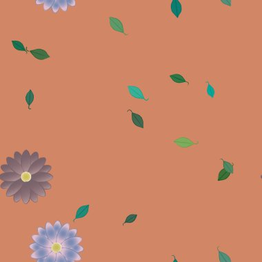 Basit çiçek ve yeşil yapraklı tasarım kompozisyonu, vektör illüstrasyonu