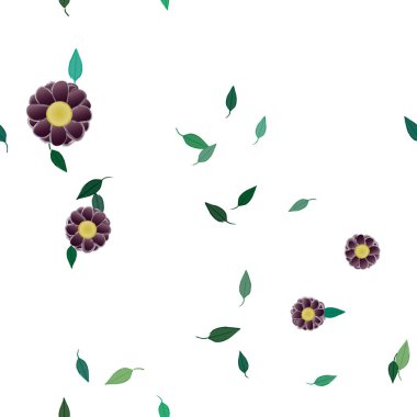 Basit çiçek ve yeşil yapraklı tasarım kompozisyonu, vektör illüstrasyonu