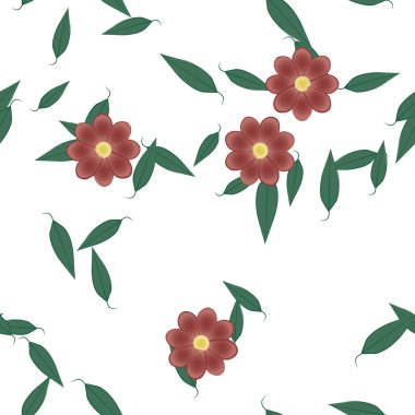 Basit çiçek ve yeşil yapraklı tasarım kompozisyonu, vektör illüstrasyonu