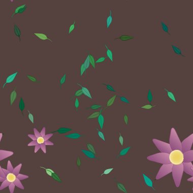 Basit çiçek ve yeşil yapraklı tasarım kompozisyonu, vektör illüstrasyonu