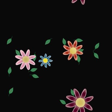 Basit çiçek ve yeşil yapraklı tasarım kompozisyonu, vektör illüstrasyonu