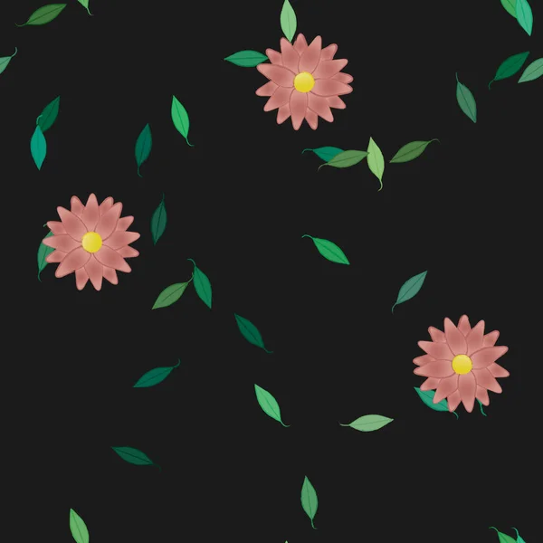 Composición Diseño Con Flores Simples Hojas Verdes Ilustración Vectorial — Archivo Imágenes Vectoriales