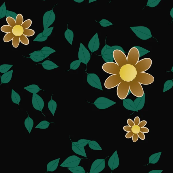 Composición Diseño Con Flores Simples Hojas Verdes Ilustración Vectorial — Vector de stock