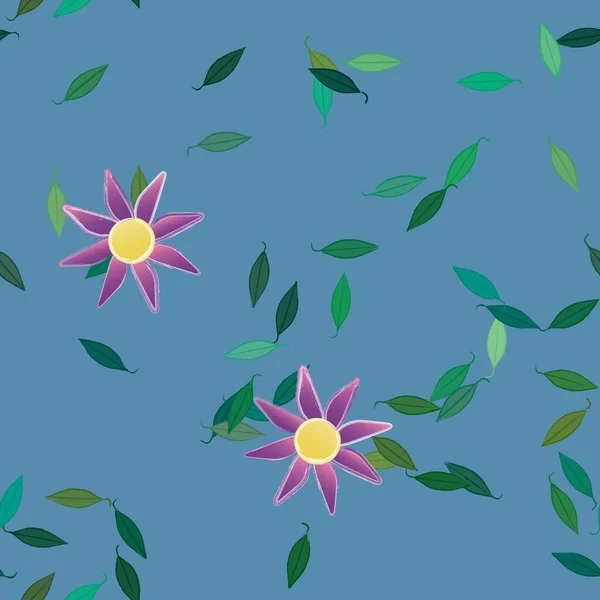 Composición Diseño Con Flores Simples Hojas Verdes Ilustración Vectorial — Vector de stock