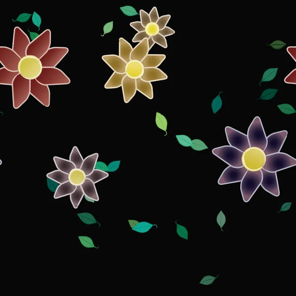 Composition Design Avec Fleurs Simples Feuilles Vertes Illustration Vectorielle — Image vectorielle