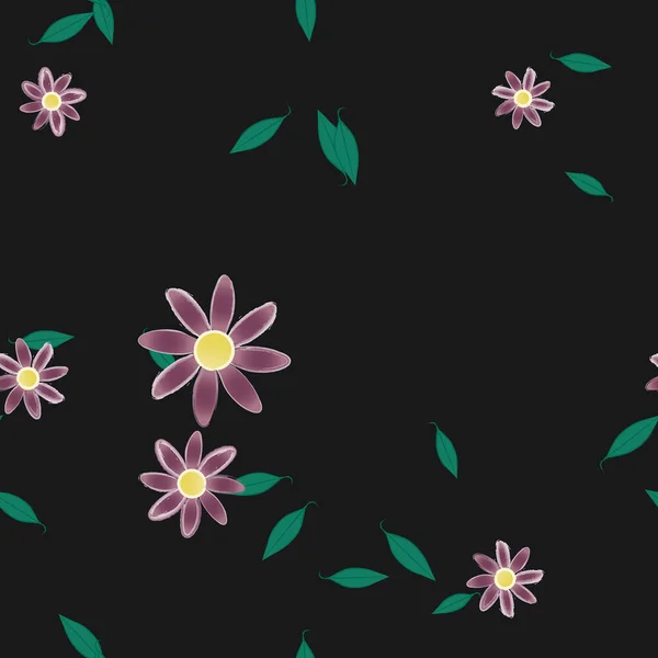 Composición Diseño Con Flores Simples Hojas Verdes Ilustración Vectorial — Vector de stock