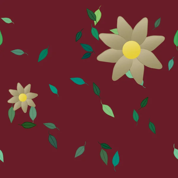 Composición Diseño Con Flores Simples Hojas Verdes Ilustración Vectorial — Archivo Imágenes Vectoriales