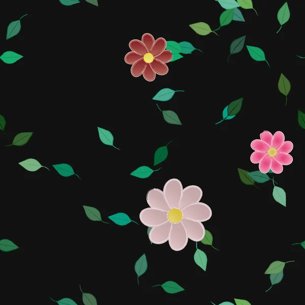 Composition Design Avec Fleurs Simples Feuilles Vertes Illustration Vectorielle — Image vectorielle