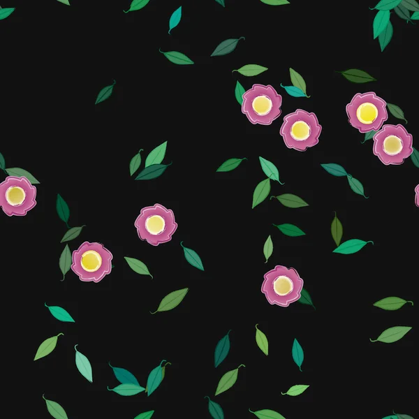 Composição Design Com Flores Simples Folhas Verdes Ilustração Vetorial —  Vetores de Stock