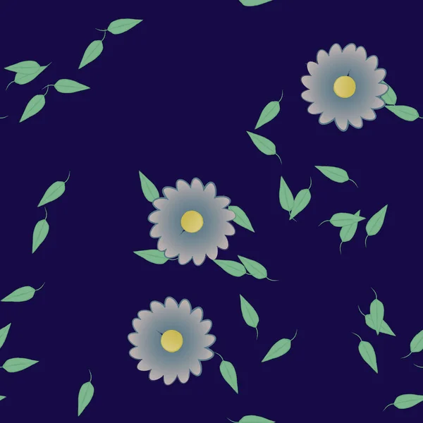 Composición Diseño Con Flores Simples Hojas Verdes Ilustración Vectorial — Archivo Imágenes Vectoriales