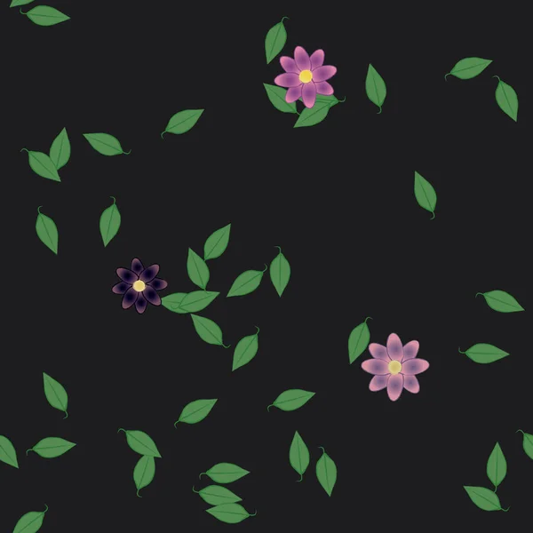 Composición Diseño Con Flores Simples Hojas Verdes Ilustración Vectorial — Vector de stock