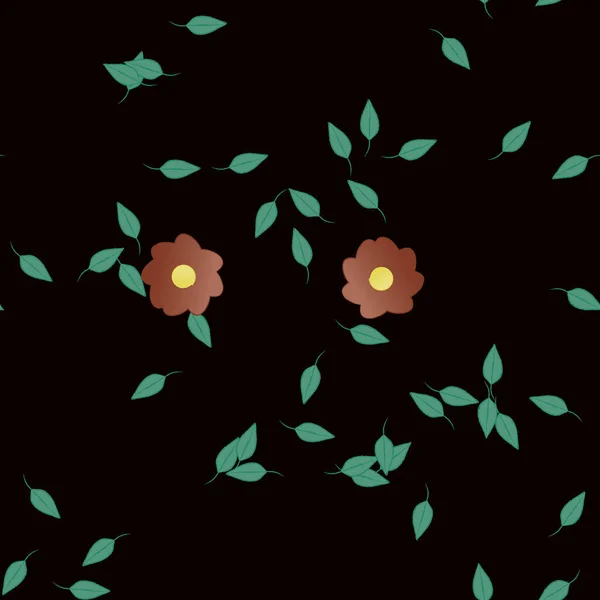 Composición Diseño Con Flores Simples Hojas Verdes Ilustración Vectorial — Archivo Imágenes Vectoriales