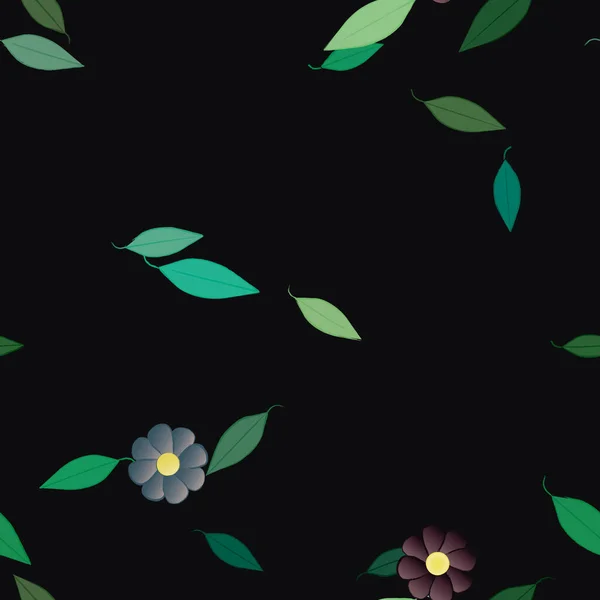 Composición Diseño Con Flores Simples Hojas Verdes Ilustración Vectorial — Archivo Imágenes Vectoriales