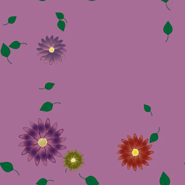 Composición Diseño Con Flores Simples Hojas Verdes Ilustración Vectorial — Archivo Imágenes Vectoriales