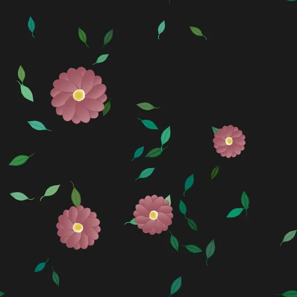 Composición Diseño Con Flores Simples Hojas Verdes Ilustración Vectorial — Vector de stock