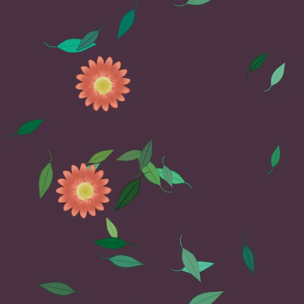 Composición Diseño Con Flores Simples Hojas Verdes Ilustración Vectorial — Archivo Imágenes Vectoriales