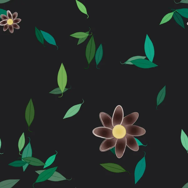 Composición Diseño Con Flores Simples Hojas Verdes Ilustración Vectorial — Vector de stock