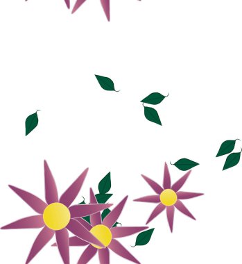 Serbest kompozisyonda yeşil yapraklı basit çiçekler, vektör illüstrasyonu