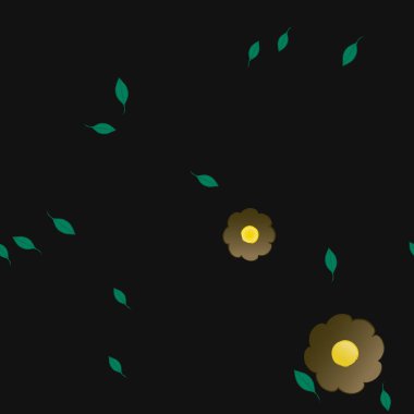 Serbest kompozisyonda yeşil yapraklı basit çiçekler, vektör illüstrasyonu