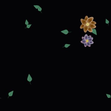 Serbest kompozisyonda yeşil yapraklı basit çiçekler, vektör illüstrasyonu