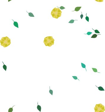 Serbest kompozisyonda yeşil yapraklı basit çiçekler, vektör illüstrasyonu