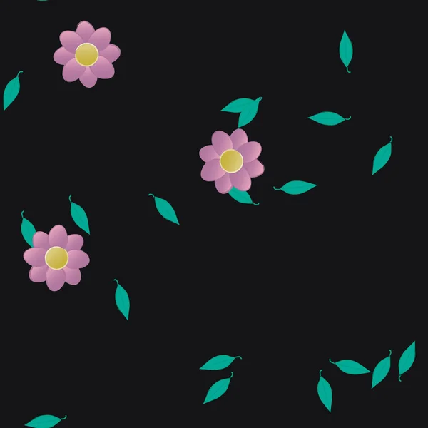 Flores Simples Con Hojas Verdes Composición Libre Ilustración Vectorial — Archivo Imágenes Vectoriales