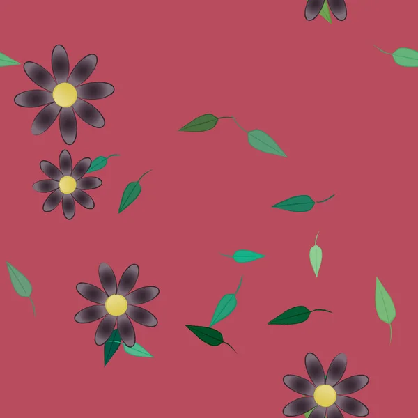 Flores Simples Con Hojas Verdes Composición Libre Ilustración Vectorial — Vector de stock