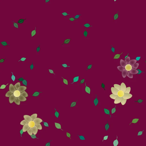 Flores Simples Con Hojas Verdes Composición Libre Ilustración Vectorial — Vector de stock