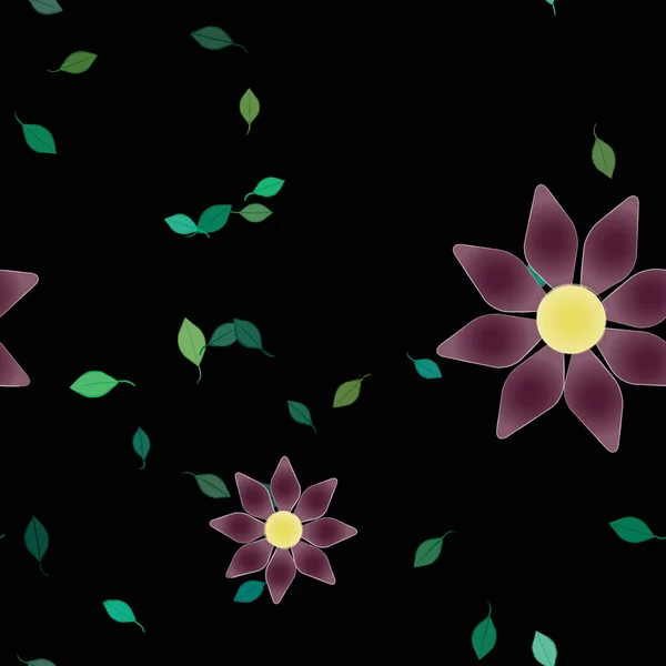 Fleurs Simples Avec Des Feuilles Vertes Composition Libre Illustration Vectorielle — Image vectorielle