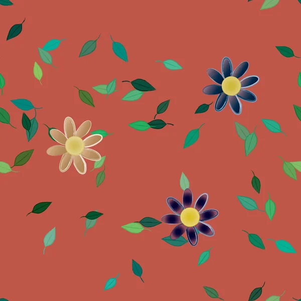 Fleurs Simples Avec Des Feuilles Vertes Composition Libre Illustration Vectorielle — Image vectorielle