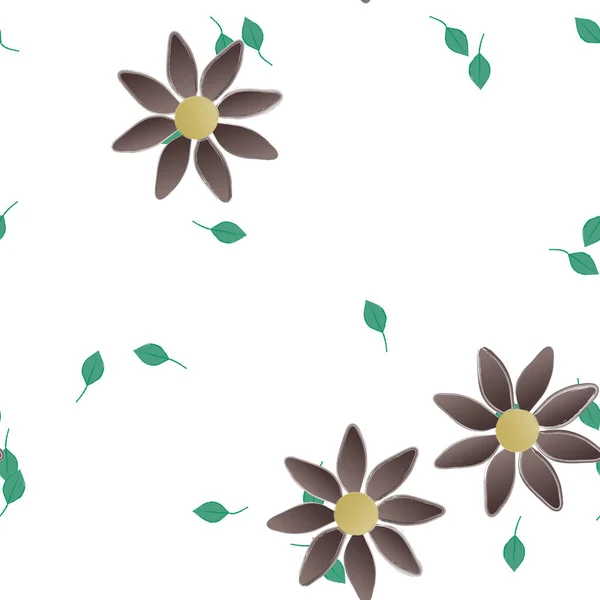 Flores Simples Con Hojas Verdes Composición Libre Ilustración Vectorial — Vector de stock