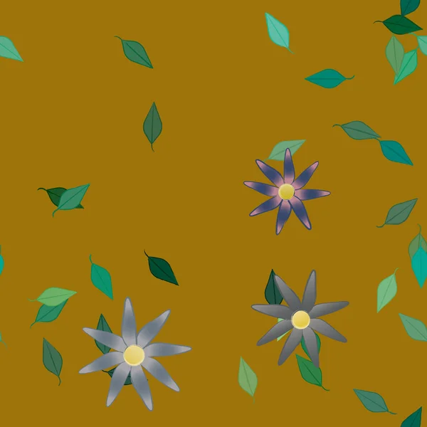 Flores Simples Con Hojas Verdes Composición Libre Ilustración Vectorial — Archivo Imágenes Vectoriales