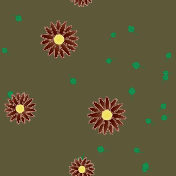 Flores Simples Con Hojas Verdes Composición Libre Ilustración Vectorial — Archivo Imágenes Vectoriales