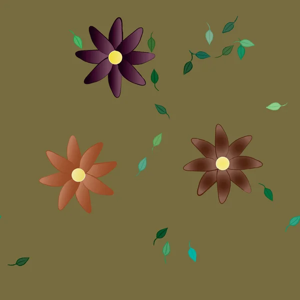 Flores Simples Con Hojas Verdes Composición Libre Ilustración Vectorial — Vector de stock