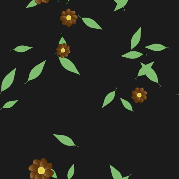 Fleurs Simples Avec Des Feuilles Vertes Composition Libre Illustration Vectorielle — Image vectorielle